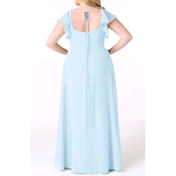 Azazie Bondi A Line Chiffon Ruffle Dress Sky Blue Plus Size 22 - Picture 2 of 7